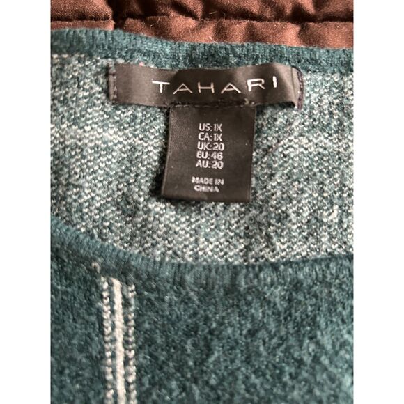 Tahari women's 3/4 sleeve Hunter green window pane boat neck sweater size 1X - Picture 3 of 6